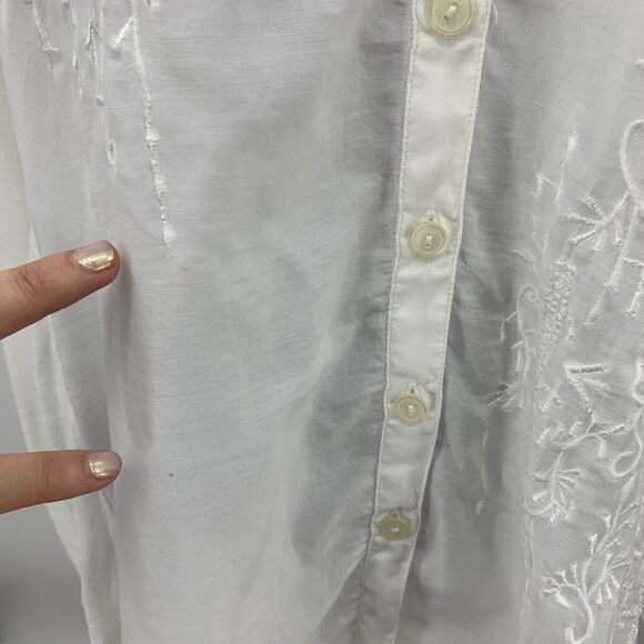 Coldwater Creek Embroidered Tunic Womens M Medium White Button Front Semi Sheer - Picture 6 of 15
